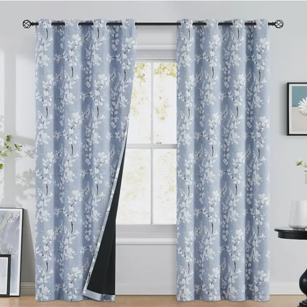 Full Blackout Plum Blossom Curtains – 2 Panels, 50